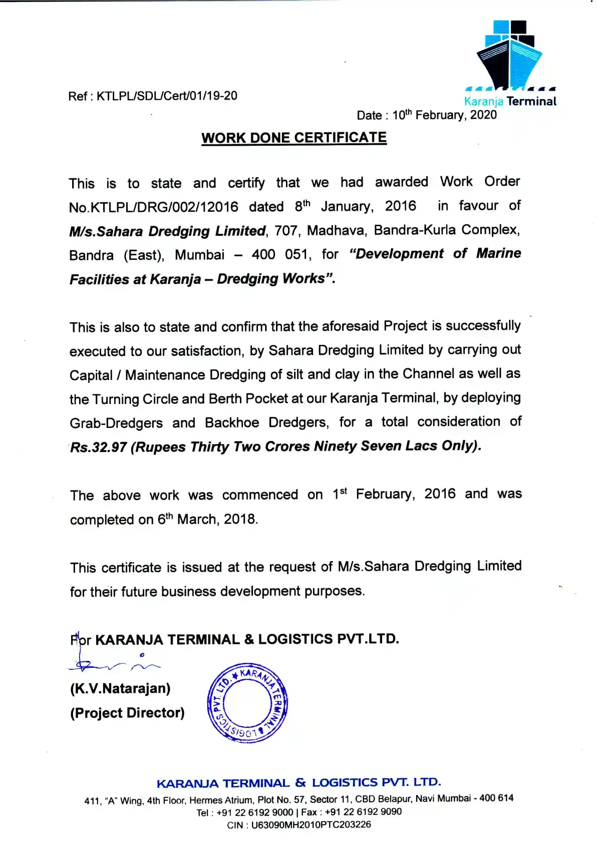KTLPL - Capital-Rock Completion Certificate About